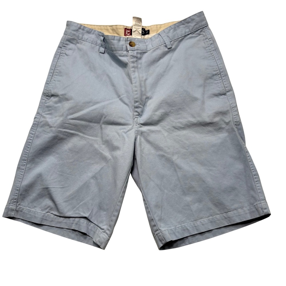 Chaps‎ Mens Light Blue Cotton Chino Shorts Size 32 Flat Front Summer Casual #719